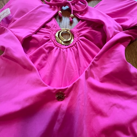 Sunshine 79 Gypset V-Plunge One Piece Electric Pink Swim Bathing Suit S - Picture 5 of 9